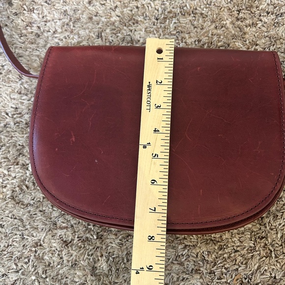 LL Bean Signature think hide leather maroon burgundy red brown structured bag - Picture 8 of 12